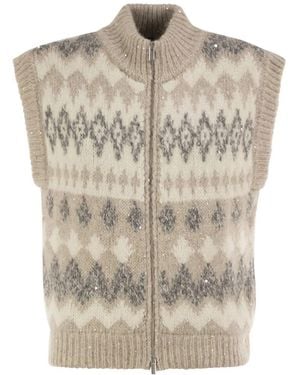 Peserico Jacquard Knitted Gilet - Natural