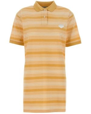 Prada Embroidered Piquet Polo Dress - Yellow