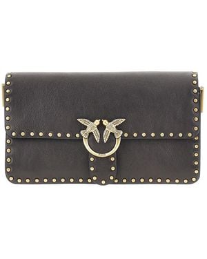 Pinko Love One Slouchy Leather Bag With Studs - Black