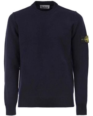 Stone Island Crew-Neck Jumper With Reverse Stitch Details - Blue