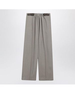 Loewe Mélange Wool And Silk Pants With Belt - Gray
