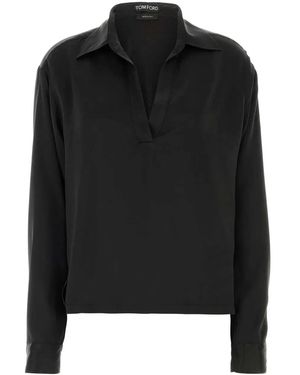 Tom Ford Peach-Feel Silk Satin Polo - Black