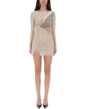 Self-Portrait "Rhinestones" Mini Dress - Natural