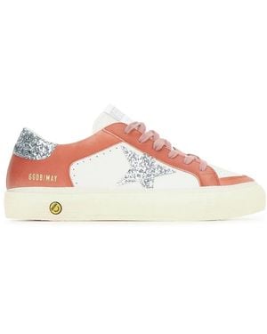 Golden Goose Deluxe Brand May Leather Upper And Toe Glitter Star And Heel - Pink