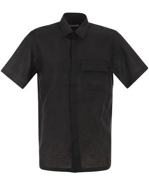 PT Torino Short-Sleeved Linen Shirt - Black
