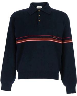 Versace Stripe-Detail Long-Sleeve Polo Shirt - Blue