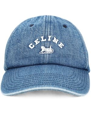 Celine Richelieu Embroidered Denim Baseball Cap - Blue