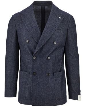 L.B.M. 1911 Denim-Effect Fabric Double-Breasted Jacket - Blue