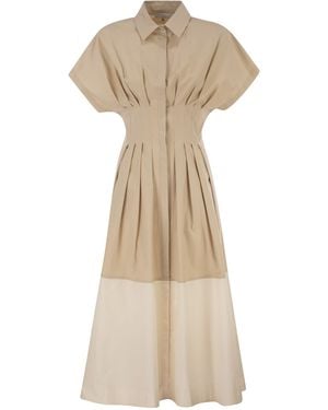 Antonelli Cotton Stretch Shirt Dress With Pleated Waist - Natural