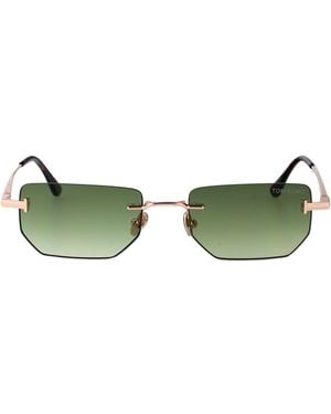 Tom Ford Oro Rosé Lucido Verde Grad Metal Sunglasses - Green
