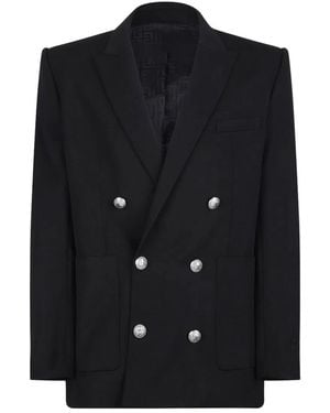 Balmain Wool Fitted Collection Blazer - Black