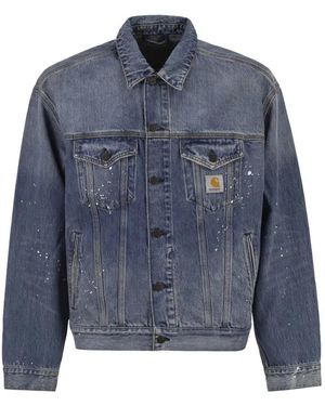 Carhartt Washed Denim Jacket With Paint Splatter Details - Blue