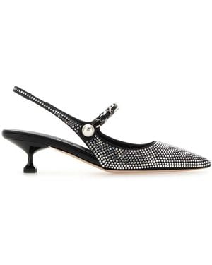 Miu Miu Embellished Satin Court Shoes - White