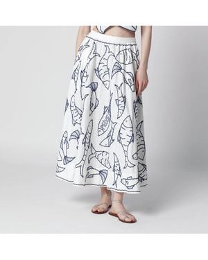 FARM Rio Midi Skirt With Marine Embroidery - White