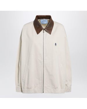 Prada Garment-Dyed Old Gabardine Blouson With Embroidery - White