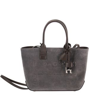 Hogan Mini Suede Tote Bag With Shoulder Strap - Gray