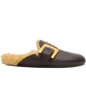 Balmain Faux Fur Lined Mules - Brown