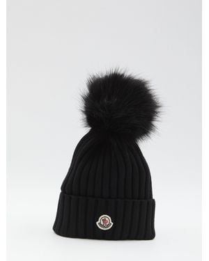Moncler Wool Beanie With Pom Pom - Black