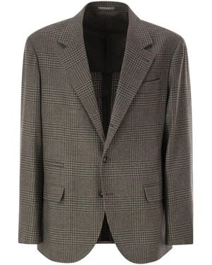 Brunello Cucinelli Prince Of Wales Wool And Cashmere Blazer With Tailored Construction - Black