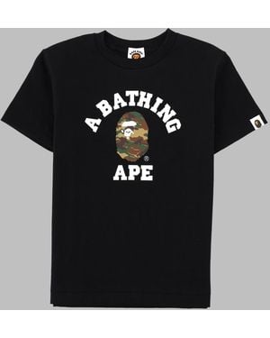 A Bathing Ape T-Shirt Con Logo E Stampa Mimetica - Black