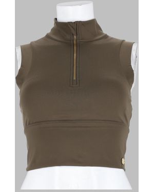 HOUSE OF GRAVITY Hog Turtle Zipper Crop Top - Brown