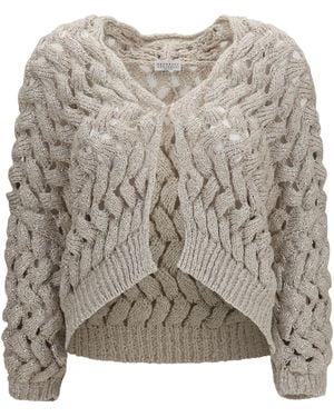 Brunello Cucinelli Openwork Sequin Cardigan - Brown