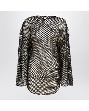 The Attico Mesh Mini Dress With Sequins - Black