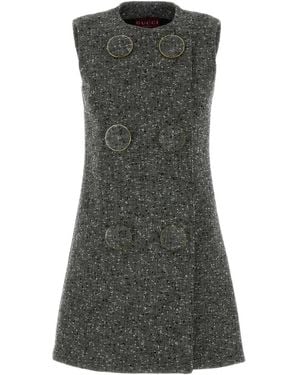 Gucci Melange Wool Blend Mini Dress - Green