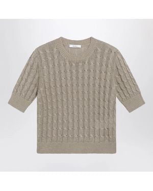 Max Mara Cable-Knit Linen Crewneck Sweater - Gray