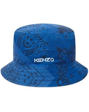KENZO Paisley Bandana Logo Bucket Hat - Blue