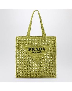 Prada Cedar-Colored Crochet Tote Bag With Logo - White