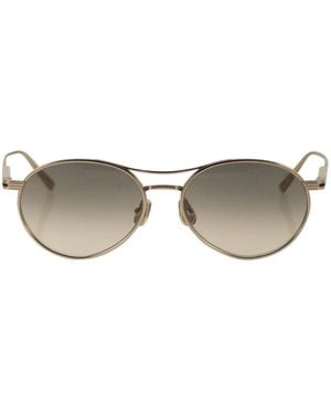 Brunello Cucinelli Titanium Aviator Sunglasses With Crystal Lenses - Metallic