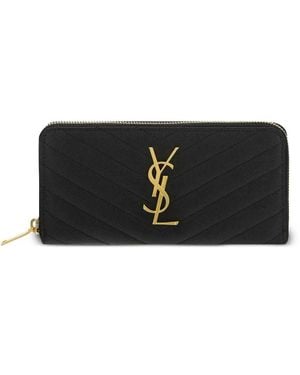 Saint Laurent Wallet Grained Leather Ysl - Black