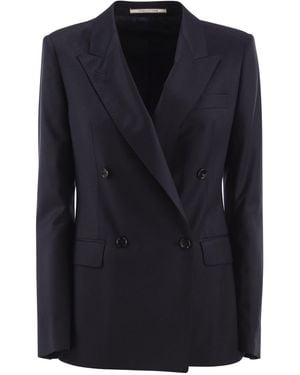 Tagliatore Virgin Wool And Silk Double-Breasted Blazer - Blue