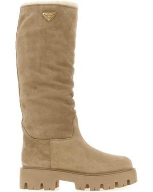 Prada Sand Suede Boots - Natural