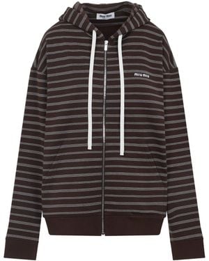 Miu Miu Zip-Up Hooded Sweatshirt - Black
