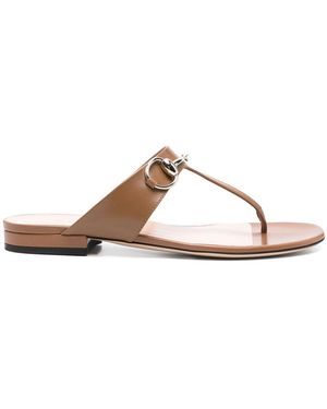 Gucci Lady Horsebit Leather Thong Sandals - Brown