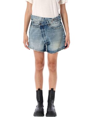 R13 Crossover Denim Shorts Distressed - Blue