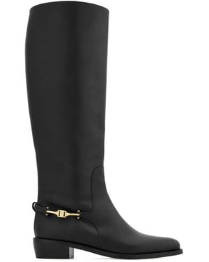 Ferragamo F Buckle Therma Knee Riding Boots - Black