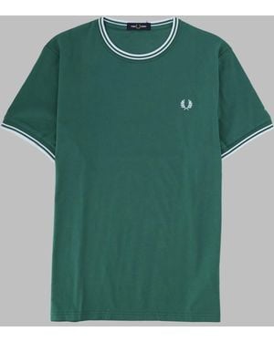 Fred Perry T-Shirt Con Doppia Riga - Green
