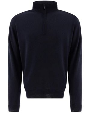 John Smedley Merino Wool "Tapton" Half-Zip Jumper - Blue