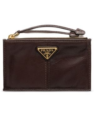 Prada Dark Leather Card Holder - Brown