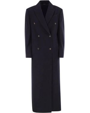 Brunello Cucinelli Long Wool Coat With Jewelry - Blue