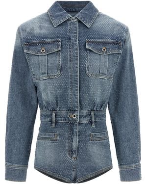 Self-Portrait 'Rhinestone Denim' Jumpsuit - Blue
