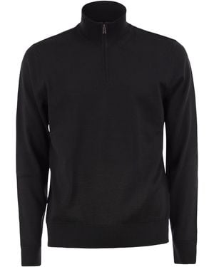BOSS Pure Virgin Wool Half-Zip Sweater - Black