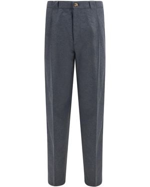 Brunello Cucinelli Virgin Wool, Cotton And Silk Mouliné Canvas Pleated Pants - Blue