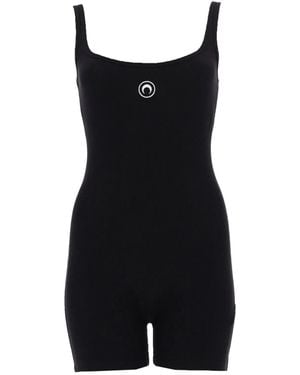 Marine Serre Short Jumpsuit With Logo - Black