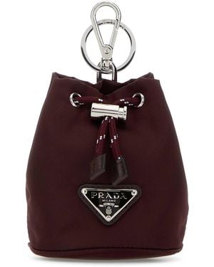 Prada Burgundy Fabric Key Ring - Red