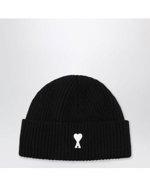 Ami Paris Ami De Coeur Wool Beanie - Black