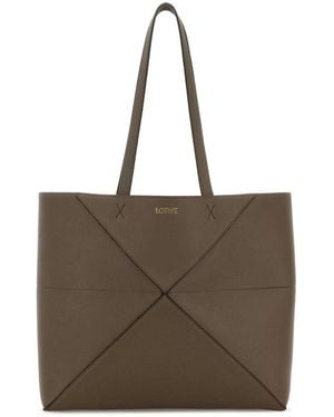 Loewe Puzzle Fold Tote Horizontal M - Brown